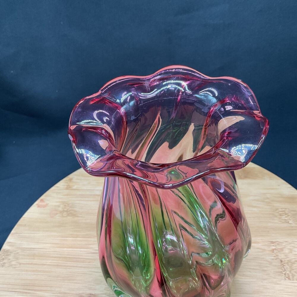 Vintage Teleflora Watermelon Vase Hand Blown 7in - Picture 3 of 14